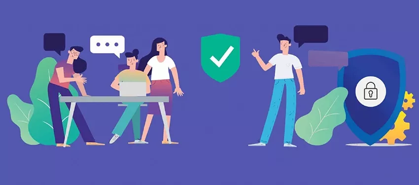 Equipo de trabajo en formato gráfico accedisndo a las novedades Microsoft Teams