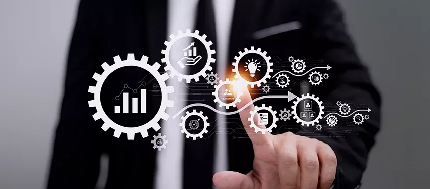 Iconos en esquema que representan como mejorar la productividad empresarial