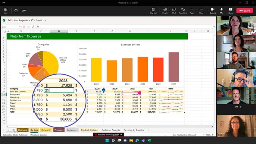 Visual de pantalla de novedades Microsoft Teams para Excel