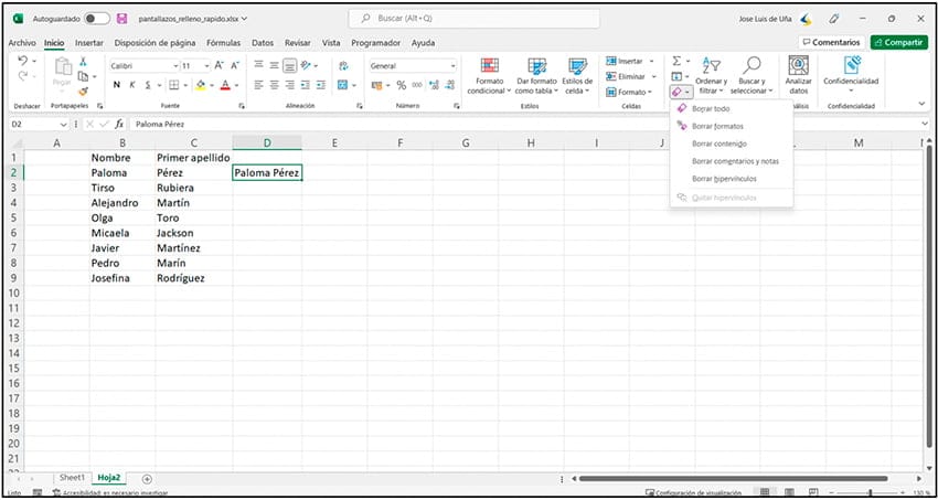 Visual desplegable opción relleno automático en Excel