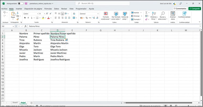 Visual de relleno automático en Excel