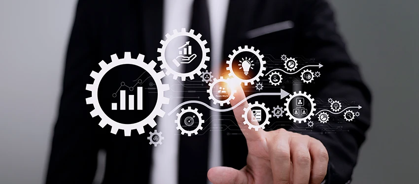 Iconos en esquema que representan como mejorar la productividad empresarial