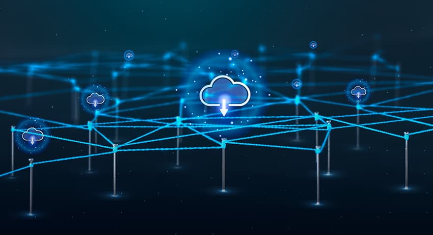 Imagen virtual con símbolos de accesos cloud
