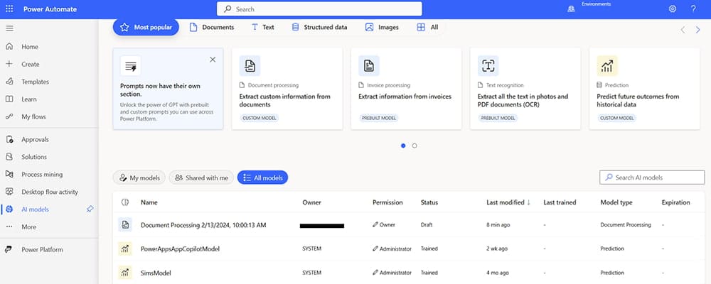 Uso de modelos de lenguaje en AI Builder Power Platform 