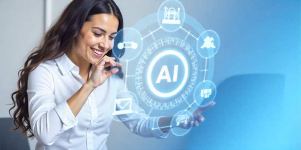 Empresaria utilizando copilotos virtuales