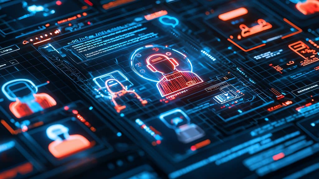 Interfaz futurista con perfiles digitales que representa la arquitectura de identidades de agente en Microsoft Entra Agent ID