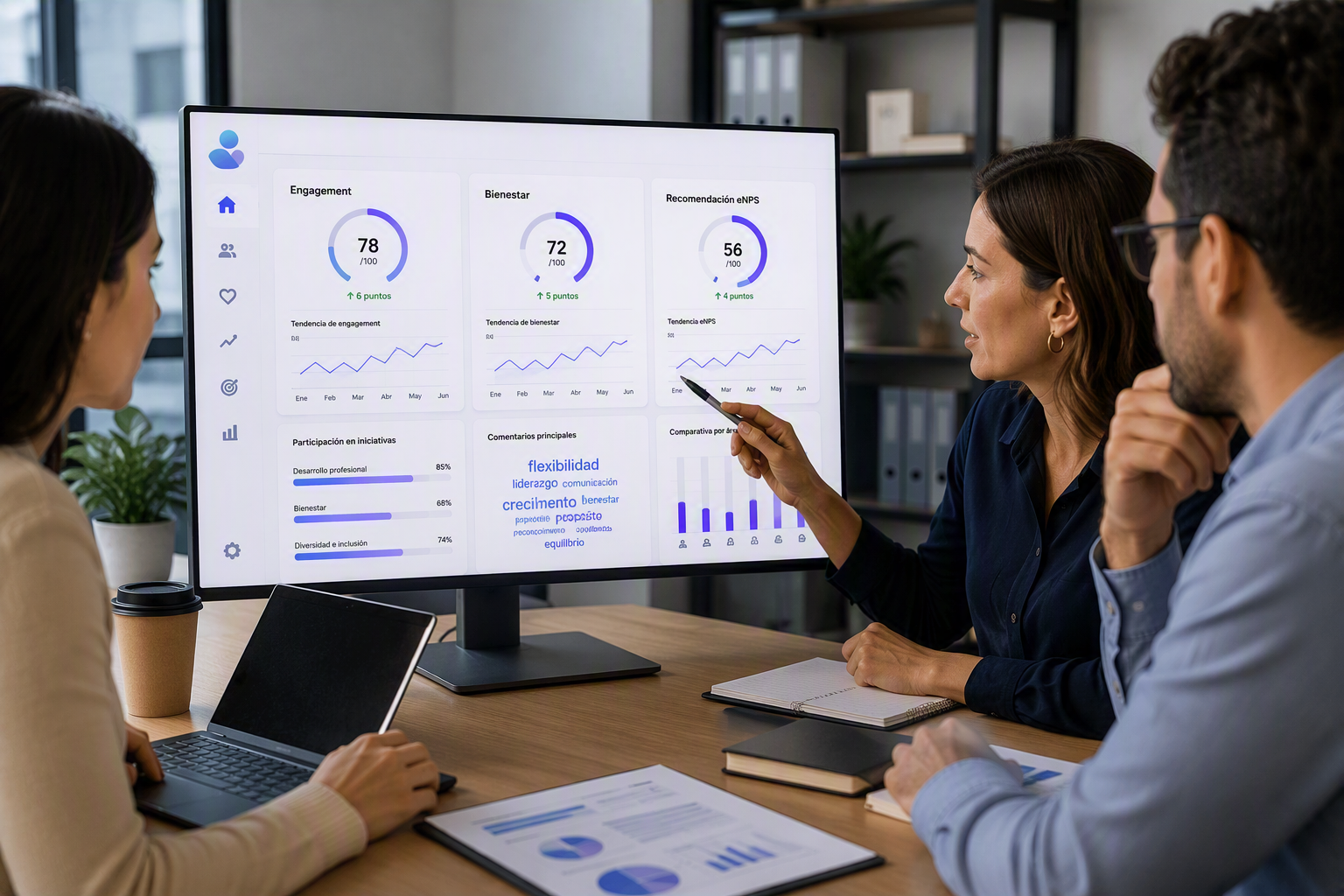 Equipo de Recursos Humanos revisando datos de experiencia del empleado en Viva