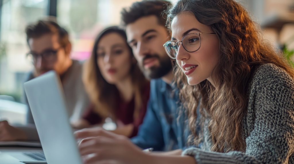 Equipo de profesionales consultando juntos el estado de sus certificaciones Microsoft