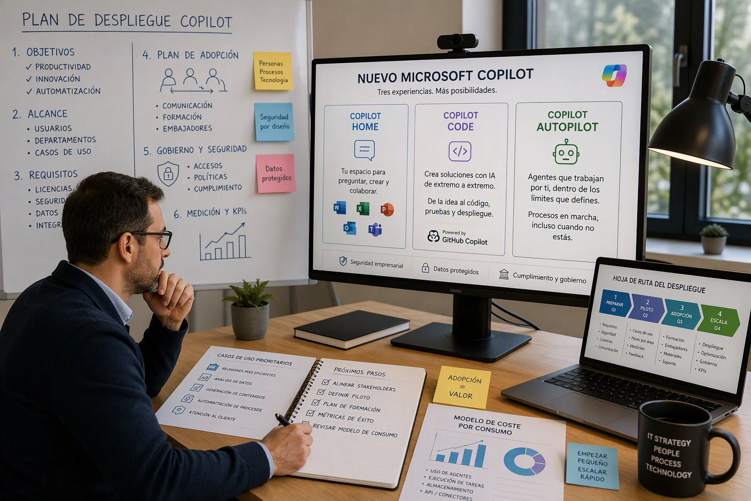 Responsable de IT planificando el despliegue del nuevo Copilot en su organización